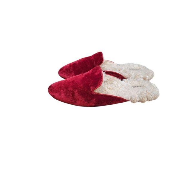 Birdies The Phoebe Ruby Red Velvet Faux Fur  Smoking Slipper Slip-on. Size 9. - Picture 4 of 8
